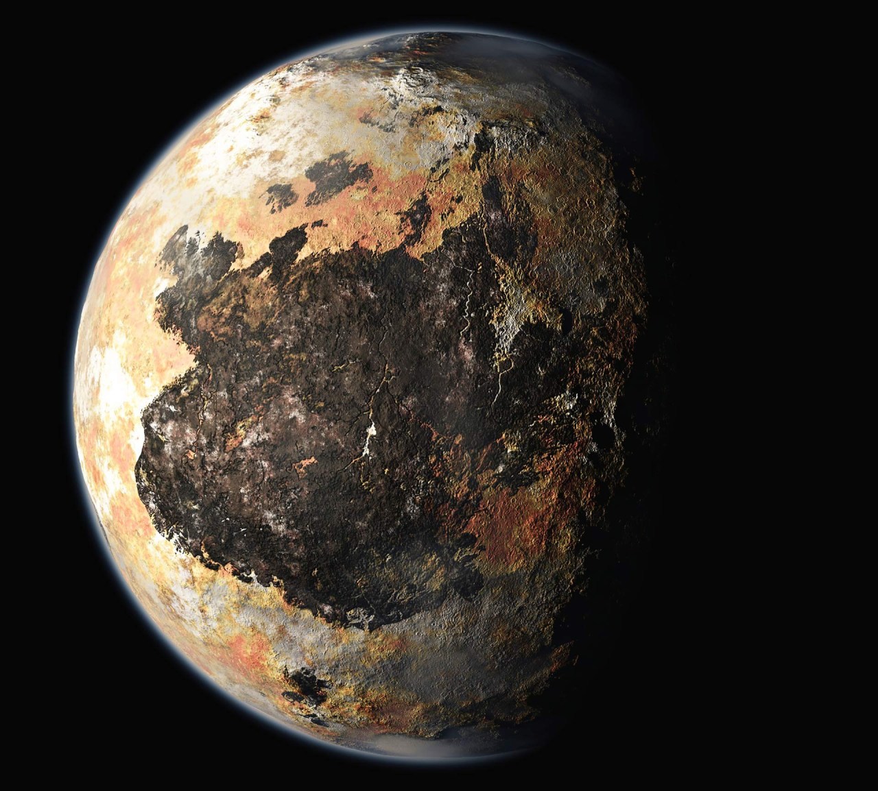Zdjęcie powierzchni planety ukazujące szczegóły powierzchni, zrobione z dużej wysokości